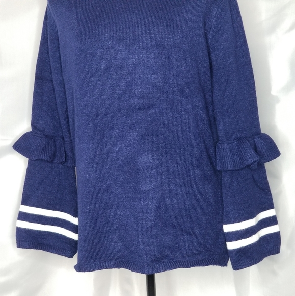 Navy Ruffle Sleeve Sweater top - Picture 6 of 8